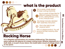Load image into Gallery viewer, Laser Cut Design of plywood rocking horse, ready-made vector files
