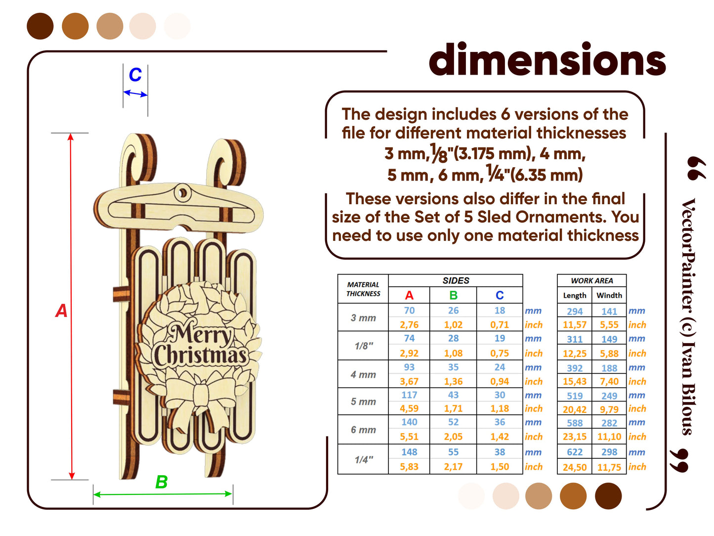 Set of 5 Christmas Sled Ornaments