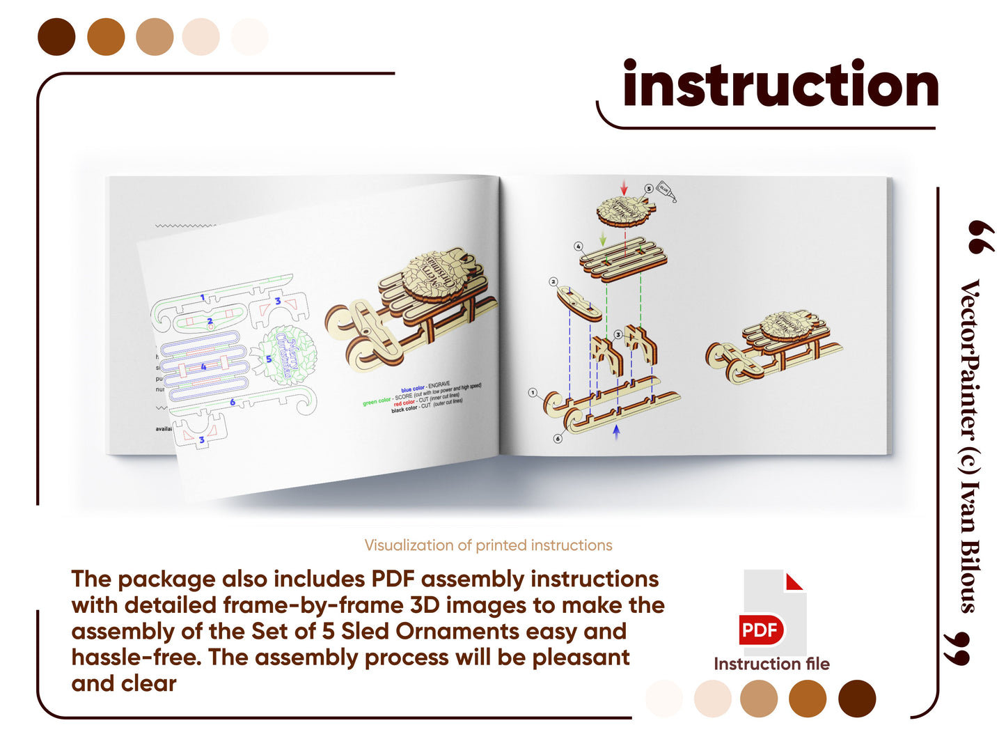 Set of 5 Christmas Sled Ornaments