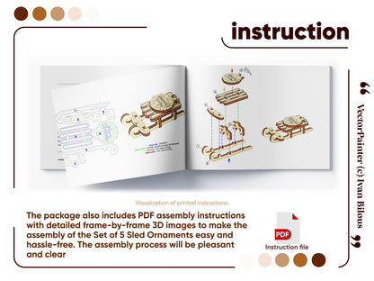 Set of 5 Christmas Sled Ornaments