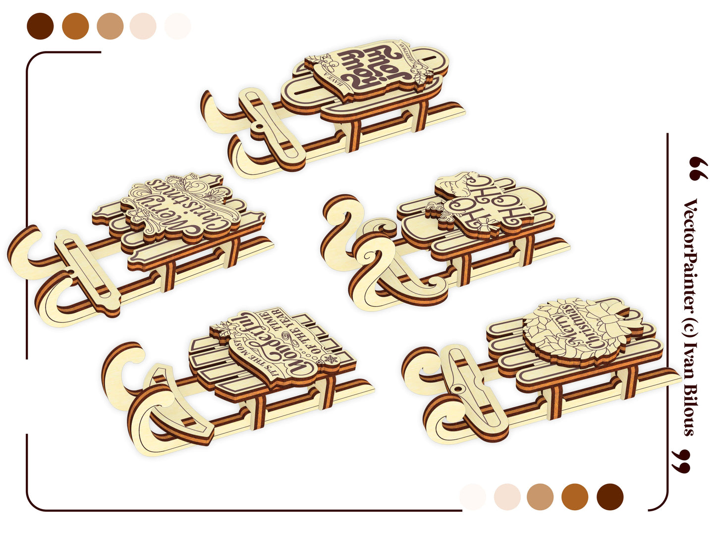 Set of 5 Christmas Sled Ornaments