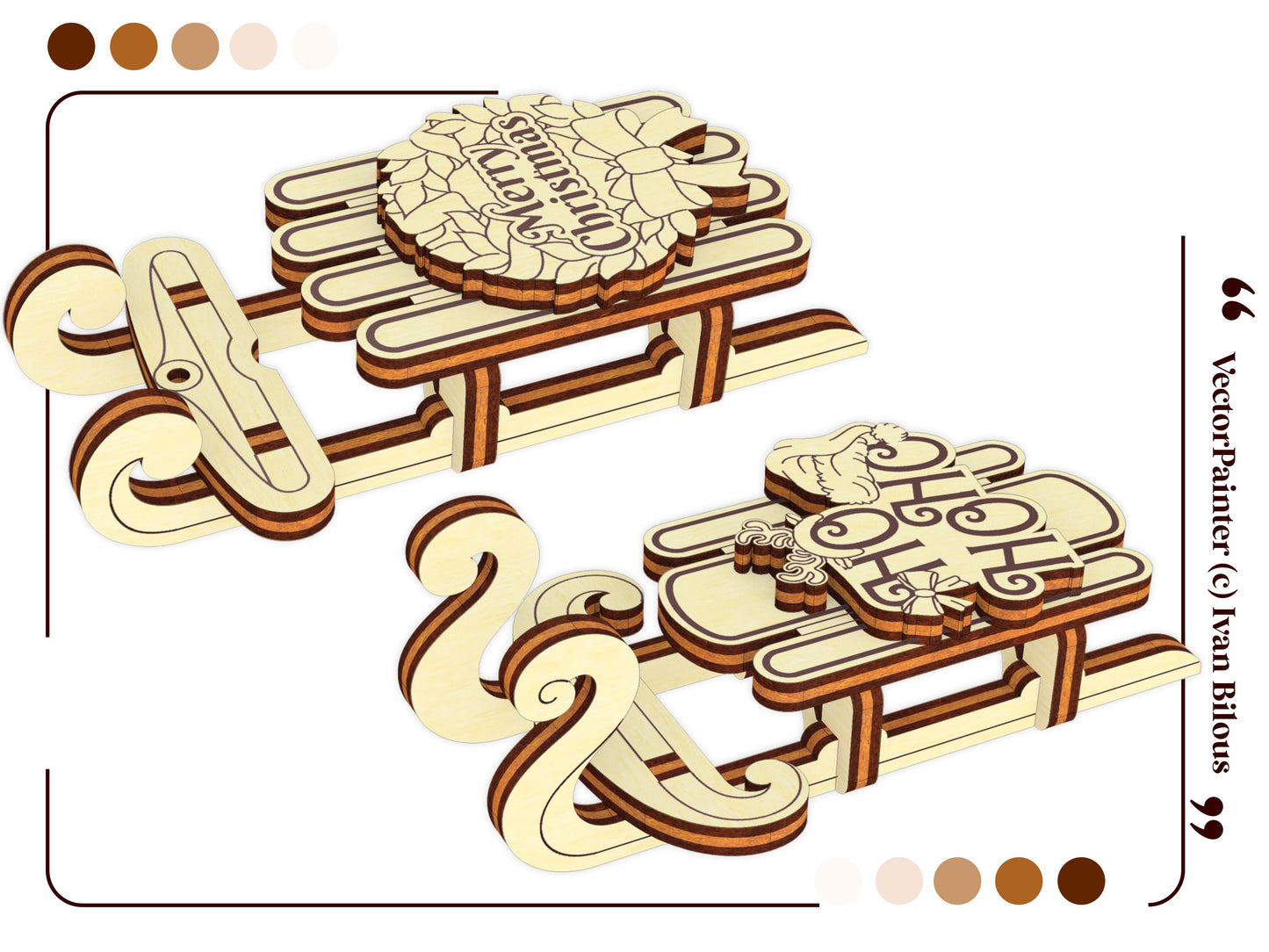 Set of 5 Christmas Sled Ornaments