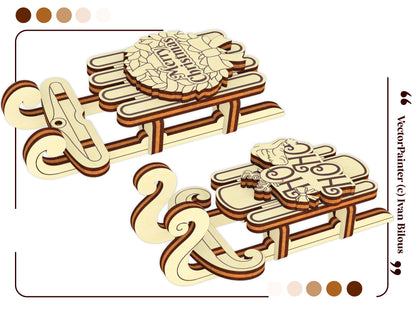 Set of 5 Christmas Sled Ornaments