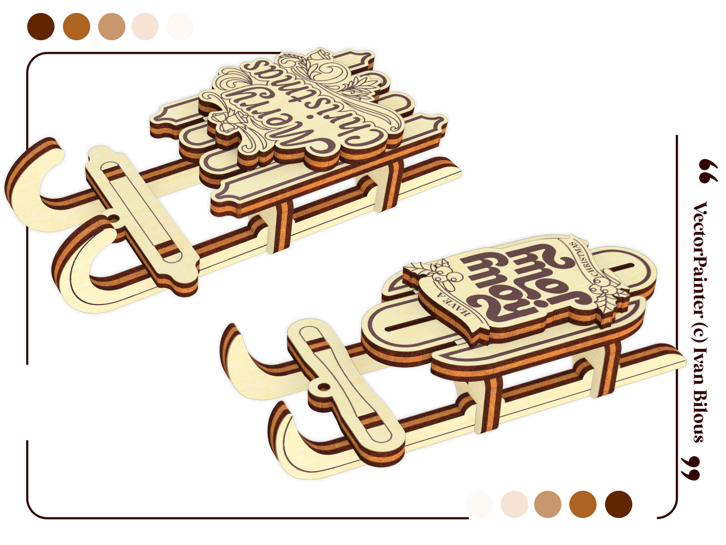 Set of 5 Christmas Sled Ornaments