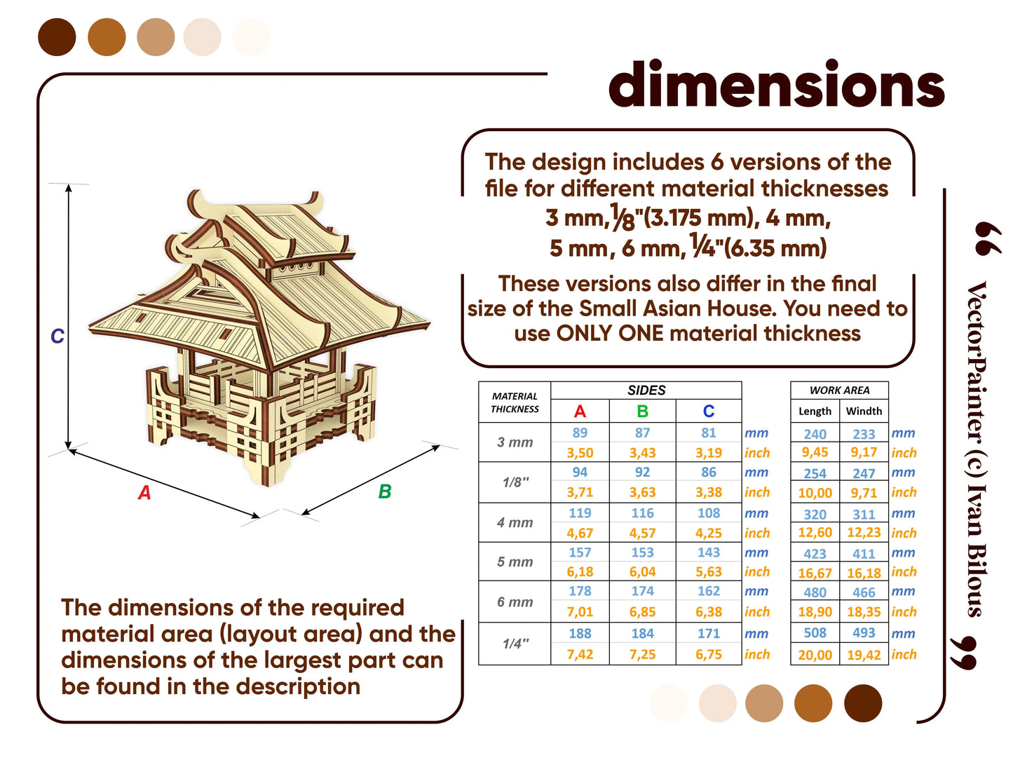 Metric dimension sizing grid chart graphic for a 3D miniature shinto shrine optimized for laser cut plywood elements.