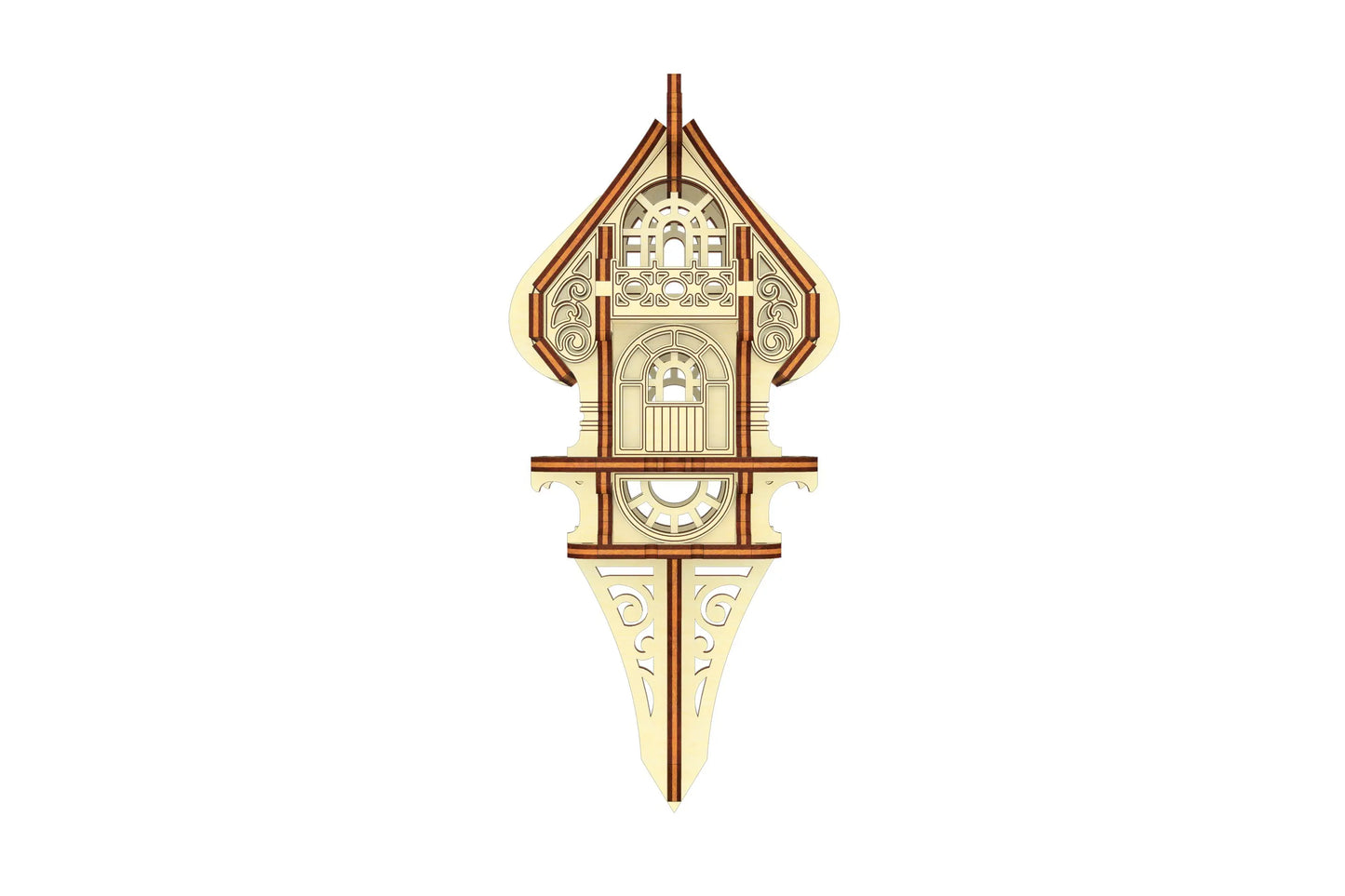 Digital design file preview for Small Elf House with garden stake, optimized for laser cut plywood projects.
