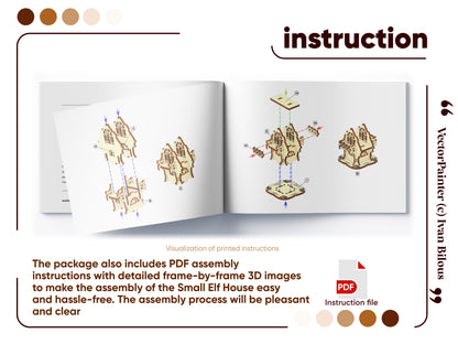 Laser cut design: elf house with charming details.