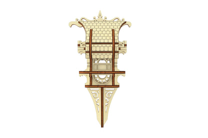 Flat profile view of Small Elf House design for laser cut plywood, showcasing ornamental garden stake base.