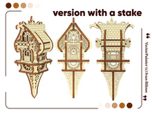 Load image into Gallery viewer, Laser cut project: fantasy-inspired elf house for display.
