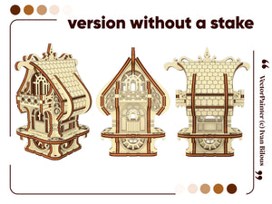 Detailed laser cut plan for whimsical elf house in SVG format.
