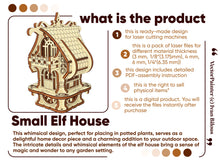 Load image into Gallery viewer, Enchanting Small Elf House laser-cut design on plywood.
