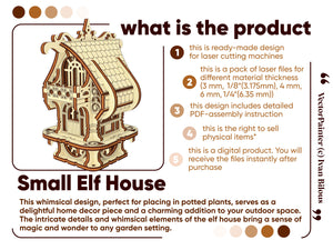 Enchanting Small Elf House laser-cut design on plywood.