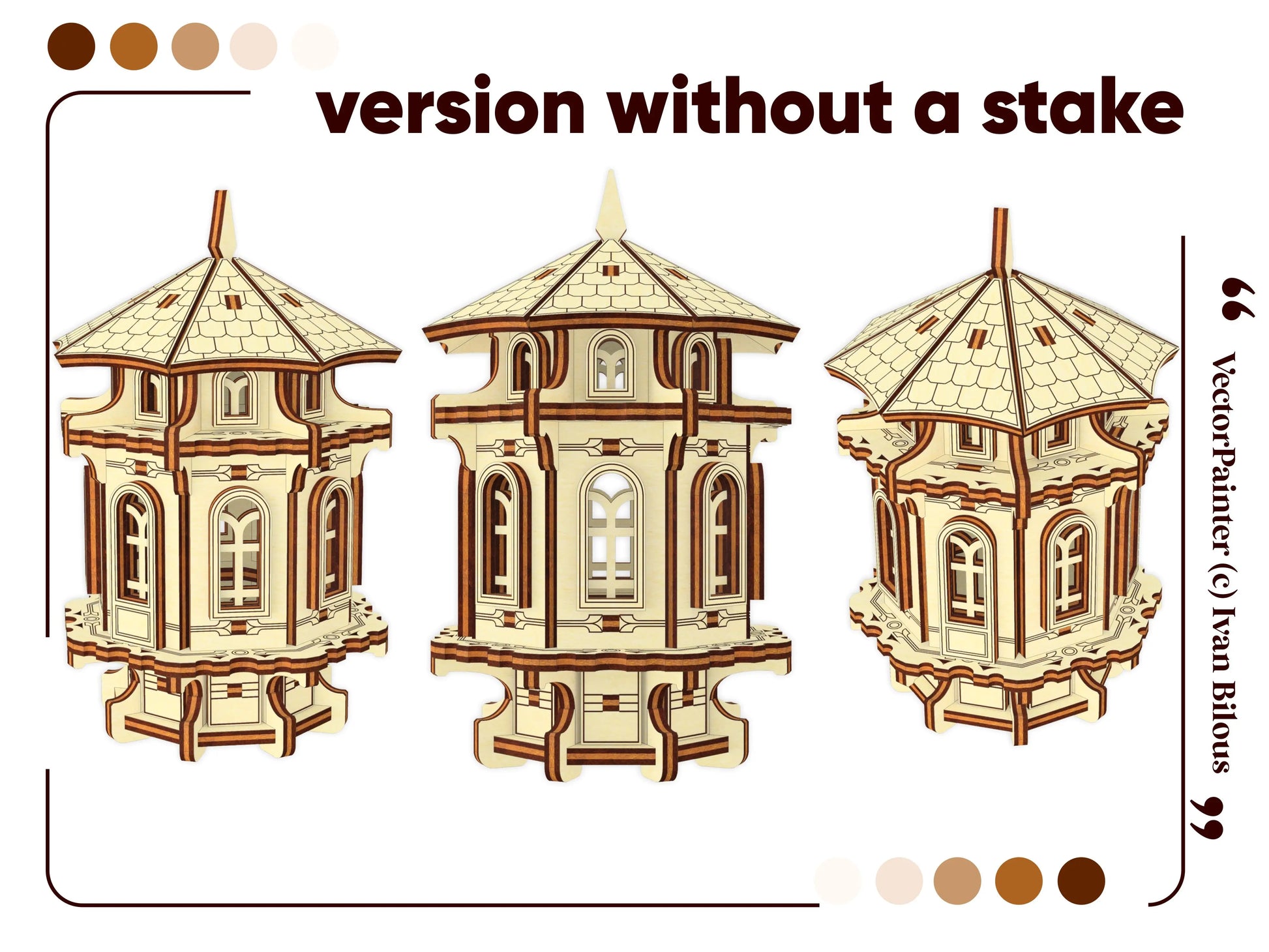 Laser cut plywood garden tower design variant, perfect for standing on tables, shelves, or flat surfaces.