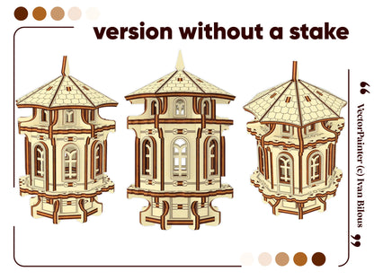 Laser cut plywood garden tower design variant, perfect for standing on tables, shelves, or flat surfaces.