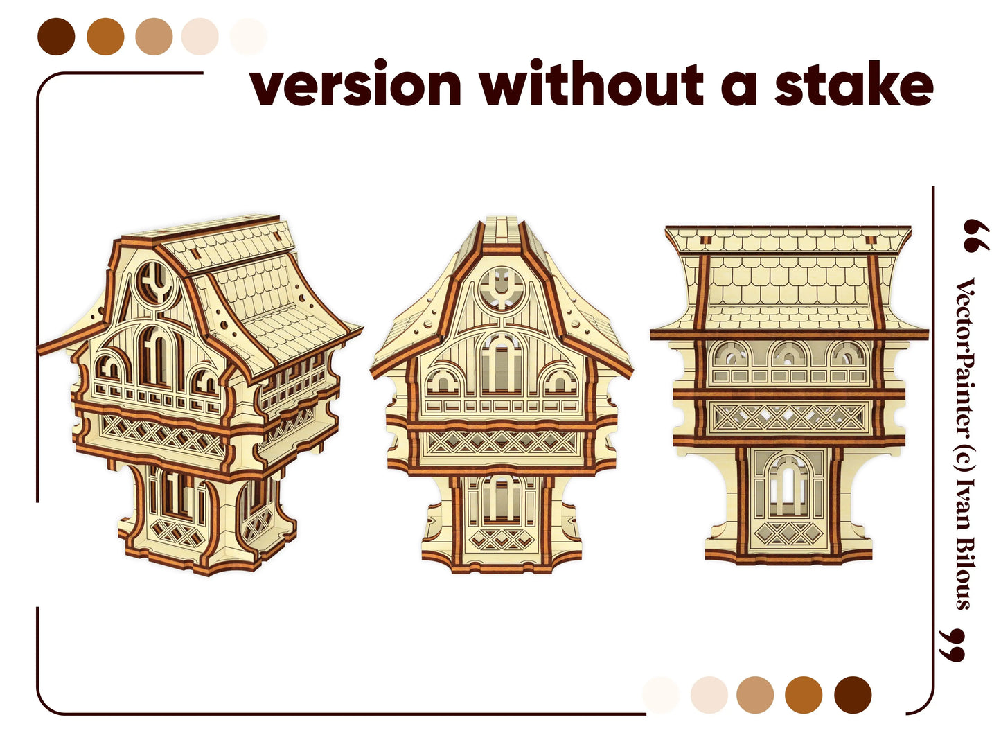 Laser cut plywood gnome house model variant designed for standing on flat surfaces like tables or home shelves.