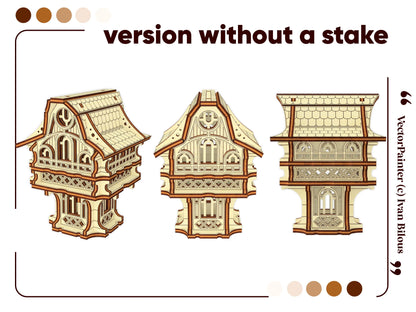 Laser cut plywood gnome house model variant designed for standing on flat surfaces like tables or home shelves.
