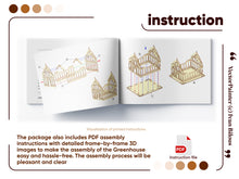 Load image into Gallery viewer, Comprehensive manual for the laser cut greenhouse design, featuring step-by-step instructions, diagrams, and images, ready made project with multiple file formats (SVG, DXF, CDR, AI) for laser cutting, suitable for DIY enthusiasts and collectors
