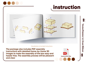 Laser cut box manual. Visualization of the printed step-by-step instructions of the Laser cut Box Design