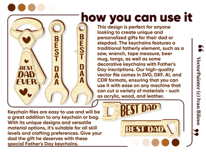 Father Day keychain in use, attached to a keyring or bag