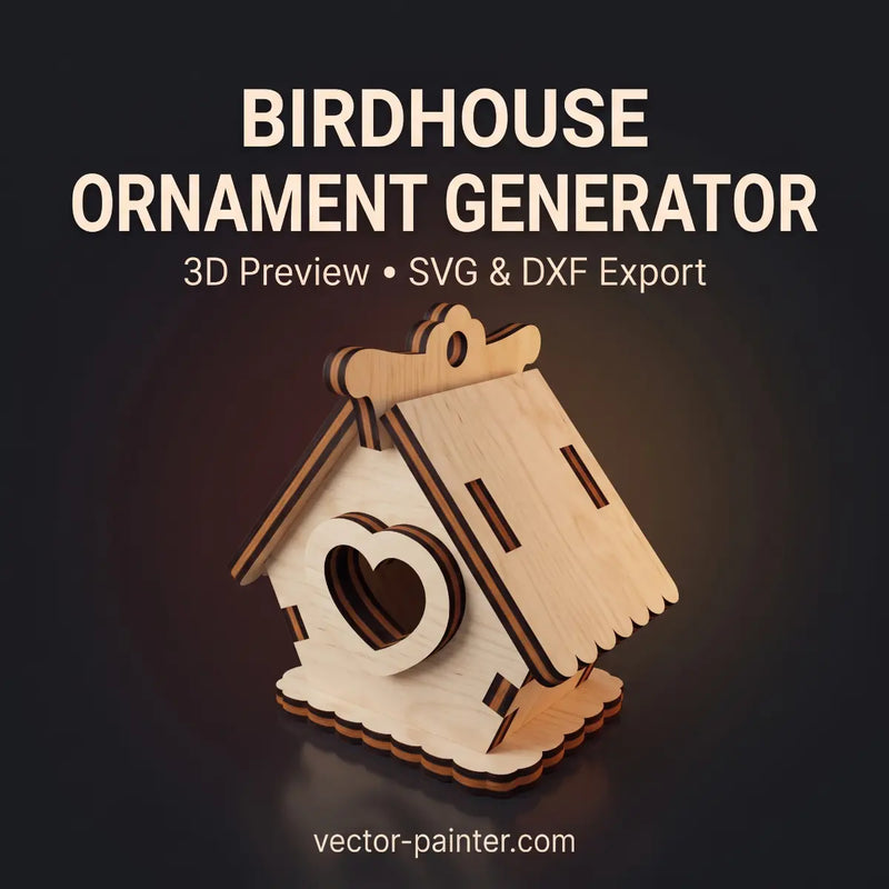 Laser cut birdhouse ornament generator showing a customizable wooden birdhouse decoration