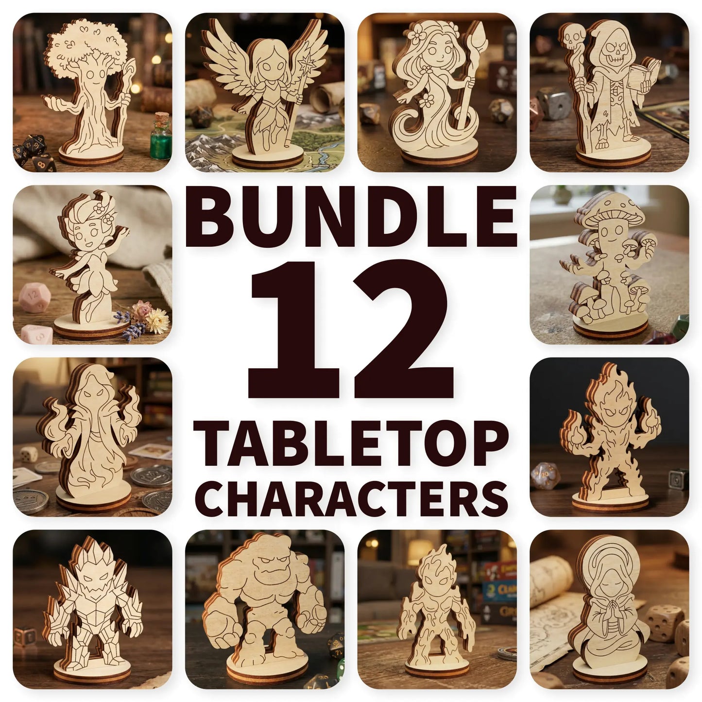 12 Fantasy Tabletop Characters Bundle - Laser Cut Files SVG & DXF