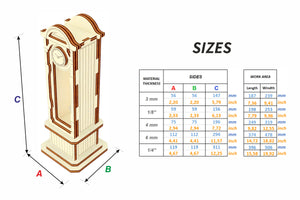 Dimensions of the Laser cut Pendulum clock cabinet plywood design