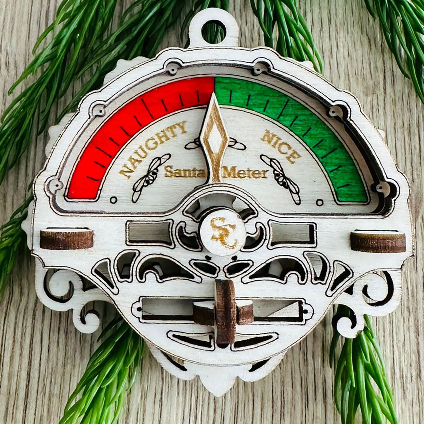 Laser Cut Santa Meter Ornament - Festive Holiday Decor with Naughty or Nice Scale