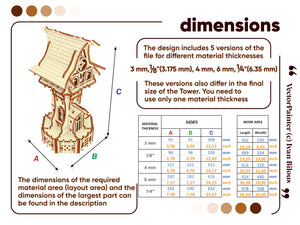 DIY Garden Magic Tower: laser cut design for plywood - Dimensions