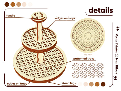 Details of laser cut patterned tiered Stand. Visualization of the plywood tray