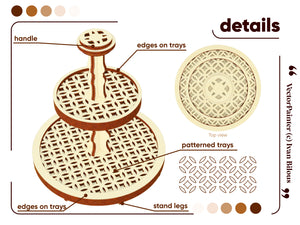 Details of laser cut patterned tiered Stand. Visualization of the plywood tray