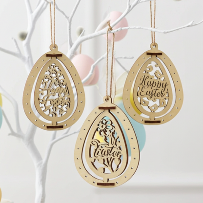 Set of 3 Easter Egg Ornaments "Happy Easter"