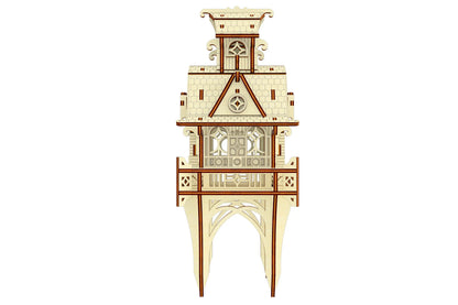Straight portrait diagram showcasing the exact front lines of the garden stake house, cut from laser cut plywood core.
