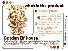 Load image into Gallery viewer, Laser cut plan for the Garden Elf House: intricate details and layered design
