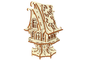 Intricate laser cut model: Garden Elf House with detailed decorative elements