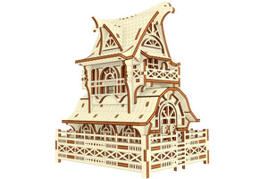 Downloadable laser cut file for a Garden Gnome House wooden model, ideal for DIY enthusiasts.