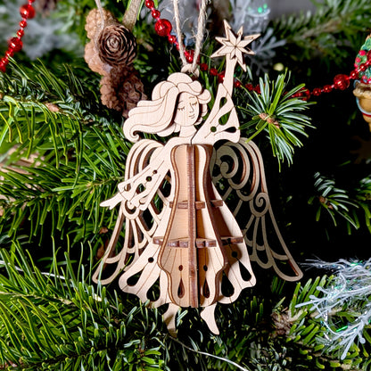 Christmas Angel with a star, crafted using laser-cut files for personalized holiday decor