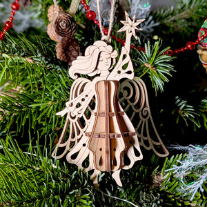 Christmas Angel with a star, crafted using laser-cut files for personalized holiday decor