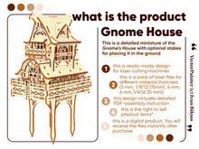 Load image into Gallery viewer, Laser cut wooden model of a Garden Gnome House, showcasing intricate details and multiple layers
