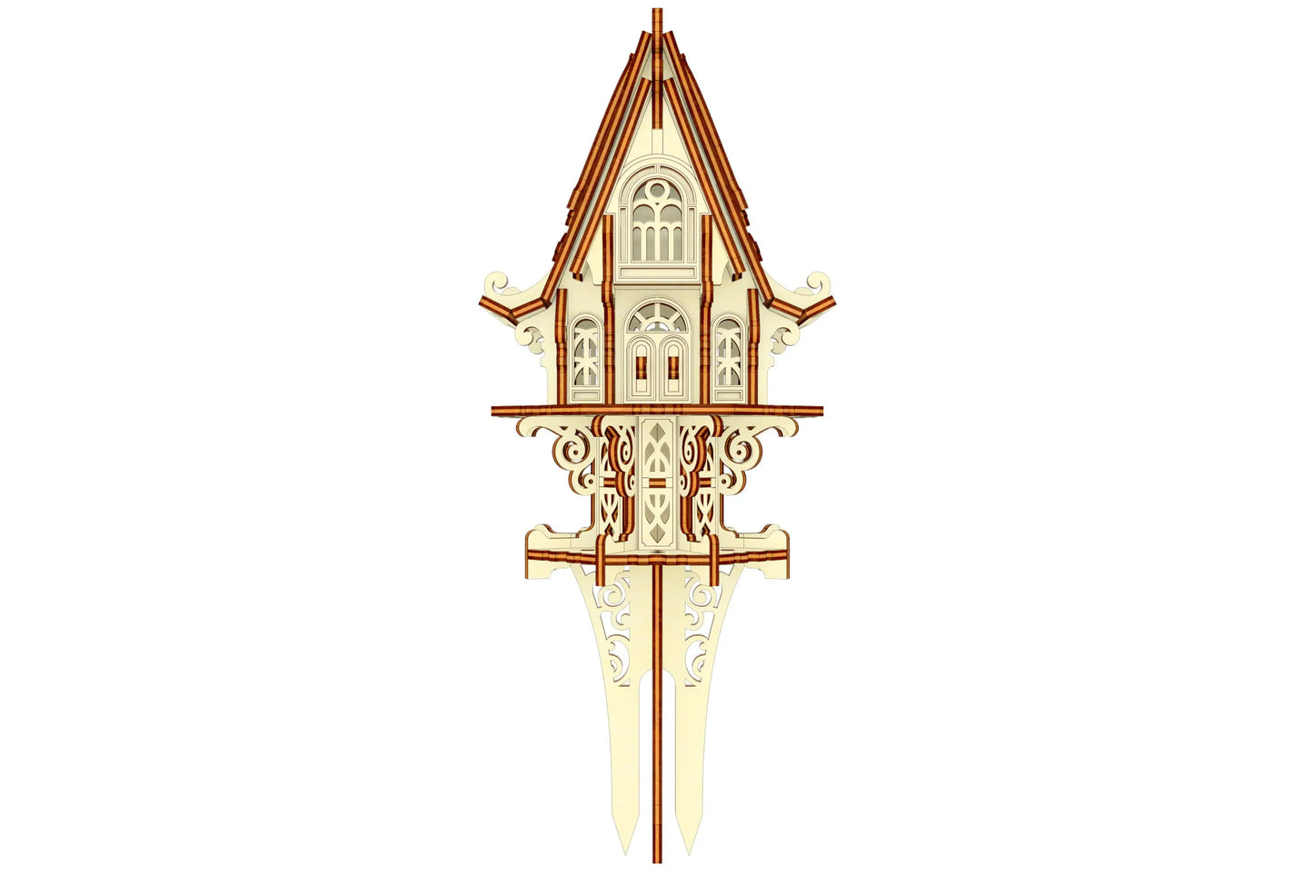 Miniature laser cut model: Garden Elf House with attics and plants