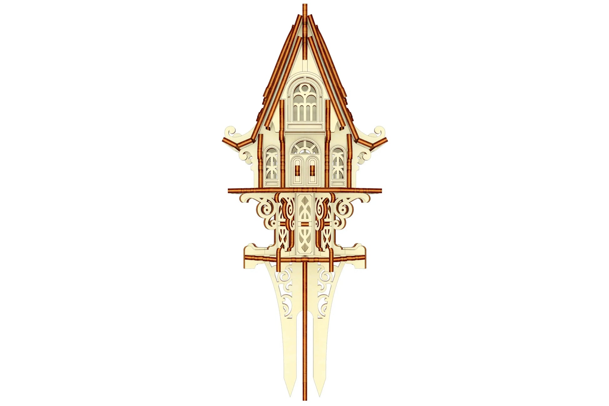 Miniature laser cut model: Garden Elf House with attics and plants