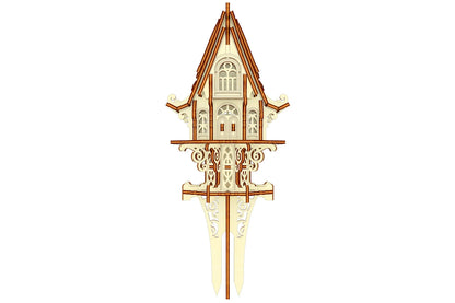 Miniature laser cut model: Garden Elf House with attics and plants