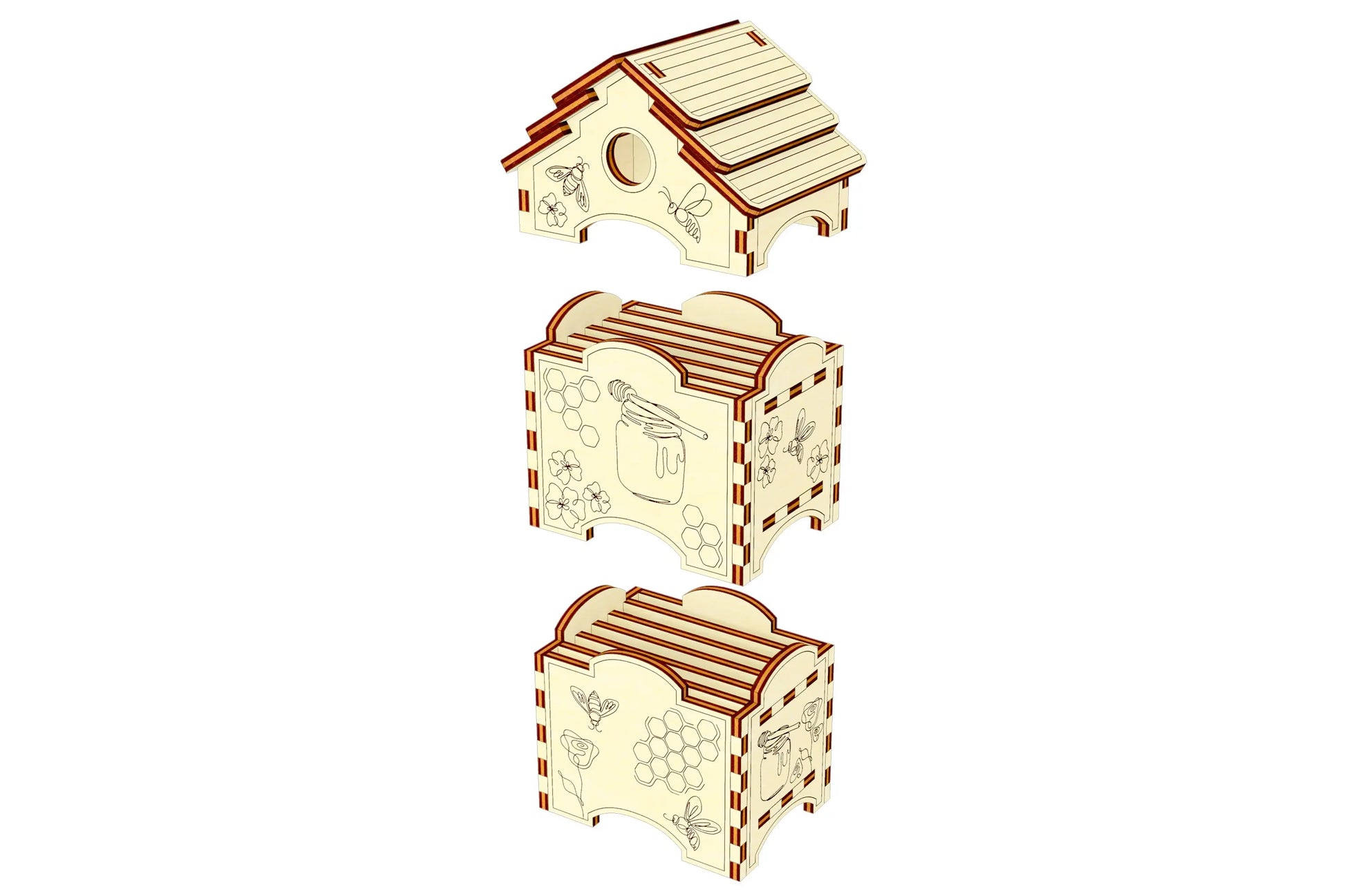 Laser Cut Honey Bee Hive - Miniature Hive with Removable Honeycombs and Exquisite Honeybee-inspired Artwork