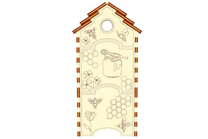 Laser Cut Honey Bee Hive Miniature - Front View of Intricately Designed Hive with Removable Parts and Delicate Honeycomb Details