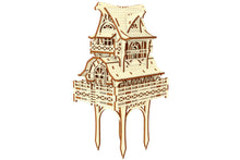 Load image into Gallery viewer, Plan for laser cutting a Garden Gnome House wooden model, complete with balconies and attic windows.
