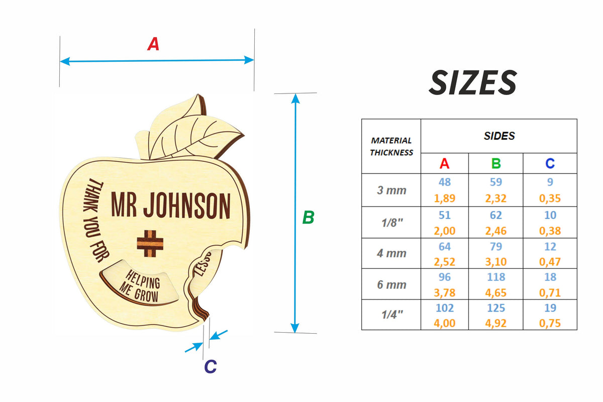 Manzana - tarjeta de regalo para maestro - Archivo de corte láser SVG y DXF