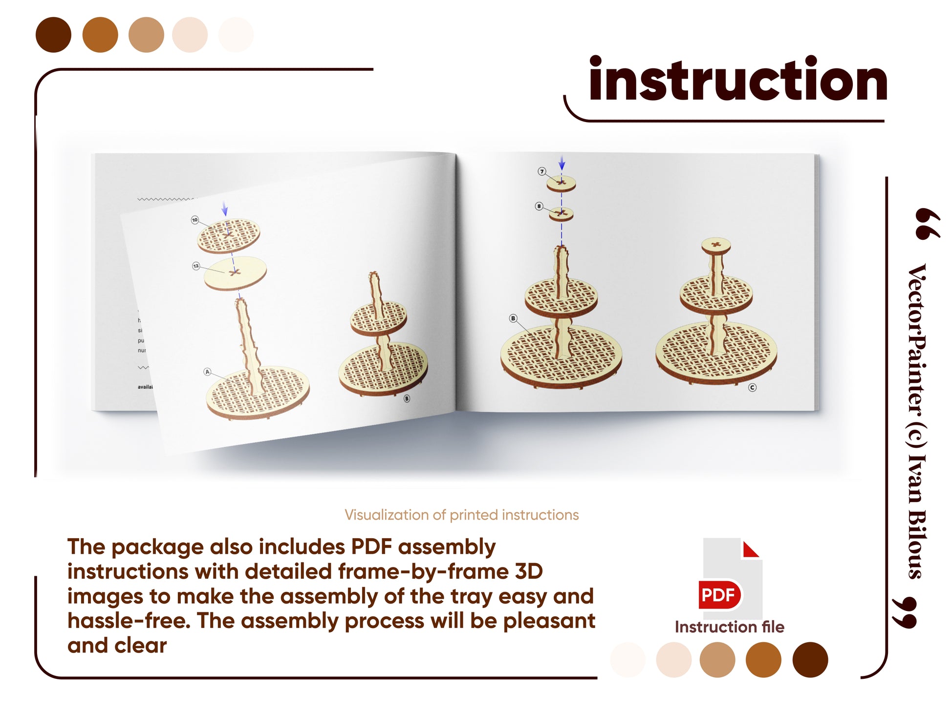 Laser cut tiered stand assembly manual with step-by-step pictures