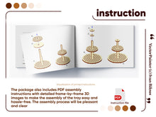 Load image into Gallery viewer, Laser cut tiered stand assembly manual with step-by-step pictures
