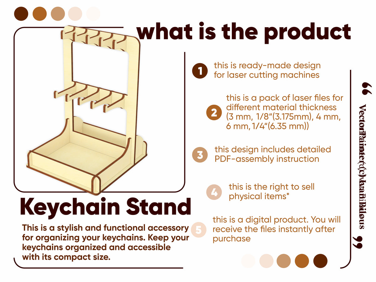 Keychain Stand - Laser Cut File, Vector Digital plan of Key Holder ...