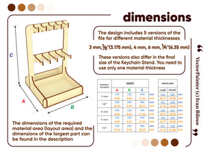 Dimensions for Laser cut miniature stand for organizing keychains.