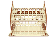 Load image into Gallery viewer, Laser cut template of greenhouse with arched roof and decorative edges, made from sturdy plywood material - side view
